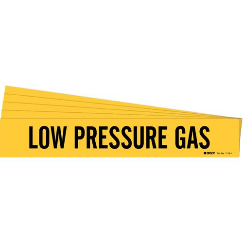 "Low Pressure Gas" Pipe Marker - Vinyl, Black on Yellow, 2-1/2" - 7-7/8", 2-1/4", 14", 2", English, Self-Adhesive