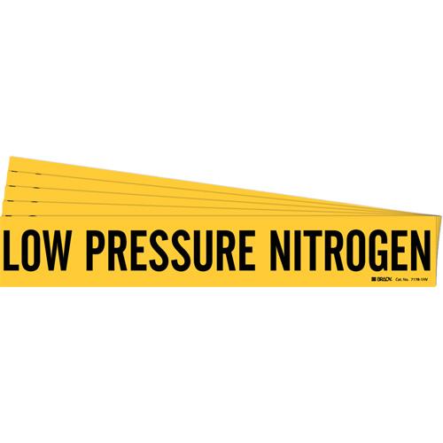 "Low Pressure Nitrogen" Pipe Marker - Vinyl, Black on Yellow, 8" - 20", 4", 24", 3-1/2", English, Self-Adhesive