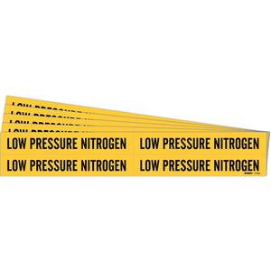 "Low Pressure Nitrogen" Pipe Markers - Vinyl, Black on Yellow, 3/4" - 2-3/8", 1-1/8", 7", 3/4", English, Self-Adhesive, 4