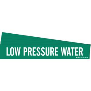 "Low Pressure Water" Pipe Marker - Vinyl, White on Green, 8" - 20", 4", 24", 3-1/2", English, Self-Adhesive