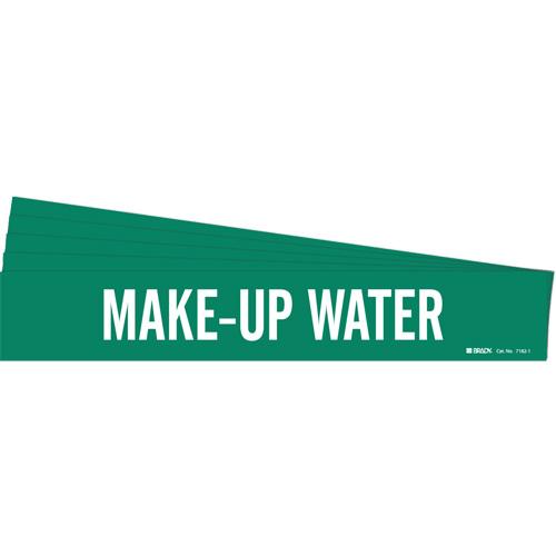 "Make-Up Water" Pipe Marker - Vinyl, White on Green, 2-1/2" - 7-7/8", 2-1/4", 14", 2", English, Self-Adhesive
