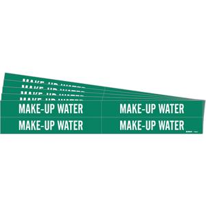 "Make-Up Water" Pipe Markers - Vinyl, White on Green, 3/4" - 2-3/8", 1-1/8", 7", 3/4", English, Self-Adhesive, 4