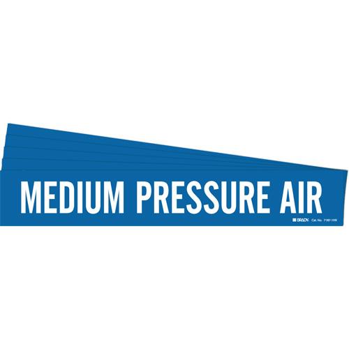 "Medium Pressure Air" Pipe Marker - Vinyl, White on Blue, 8" - 20", 4", 24", 3-1/2", English, Self-Adhesive