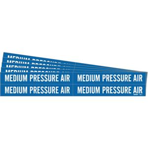 "Medium Pressure Air" Pipe Markers - Vinyl, White on Blue, 3/4" - 2-3/8", 1-1/8", 7", 3/4", English, Self-Adhesive, 4