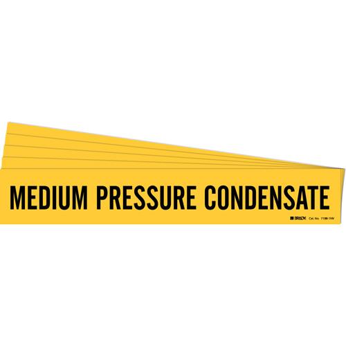 "Medium Pressure Condensate" Pipe Marker - Vinyl, Black on Yellow, 8" - 20", 4", 24", 3-1/2", English, Self-Adhesive