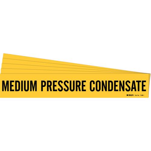 "Medium Pressure Condensate" Pipe Marker - Vinyl, Black on Yellow, 2-1/2" - 7-7/8", 2-1/4", 14", 2", English, Self-Adhesive