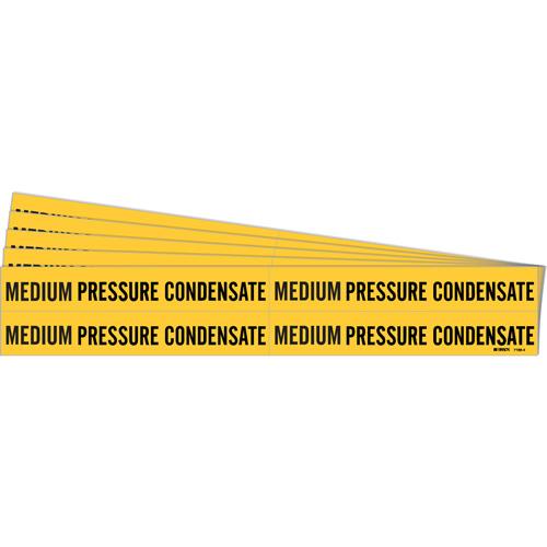 "Medium Pressure Condensate" Pipe Markers - Vinyl, Black on Yellow, 3/4" - 2-3/8", 1-1/8", 7", 3/4", English, Self-Adhesive, 4