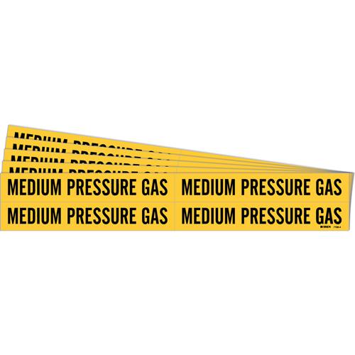 "Medium Pressure Gas" Pipe Markers - Vinyl, Black on Yellow, 3/4" - 2-3/8", 1-1/8", 7", 3/4", English, Self-Adhesive, 4
