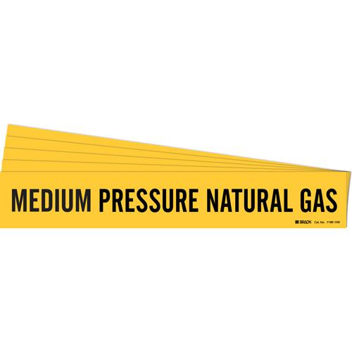 "Medium Pressure Natural Gas" Pipe Marker - Vinyl, Black on Yellow, 8" - 20", 4", 24", 3-1/2", English, Self-Adhesive