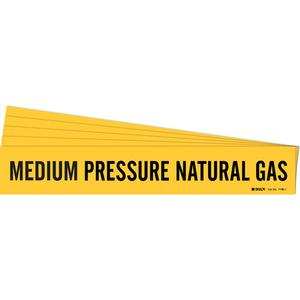 "Medium Pressure Natural Gas" Pipe Marker - Vinyl, Black on Yellow, 2-1/2" - 7-7/8", 2-1/4", 14", 2", English, Self-Adhesive
