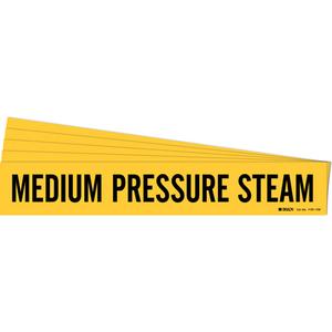 "Medium Pressure Steam" Pipe Marker - Vinyl, Black on Yellow, 8" - 20", 4", 24", 3-1/2", English, Self-Adhesive