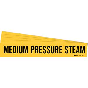 "Medium Pressure Steam" Pipe Marker - Vinyl, Black on Yellow, 2-1/2" - 7-7/8", 2-1/4", 14", 2", English, Self-Adhesive