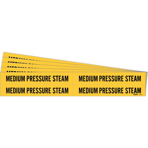"Medium Pressure Steam" Pipe Markers - Vinyl, Black on Yellow, 3/4" - 2-3/8", 1-1/8", 7", 3/4", English, Self-Adhesive, 4