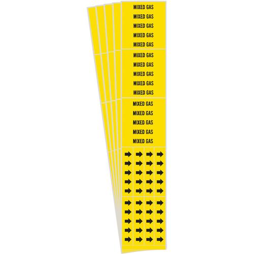 "Mixed Gas" Pipe Markers - Vinyl, Black on Yellow, 0" - 3/4", 2-1/4", 2-3/4", 1/2", English, Self-Adhesive, 3