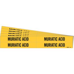 "Muriatic Acid" Pipe Markers - Vinyl, Black on Yellow, 3/4" - 2-3/8", 1-1/8", 7", 3/4", English, Self-Adhesive, 4