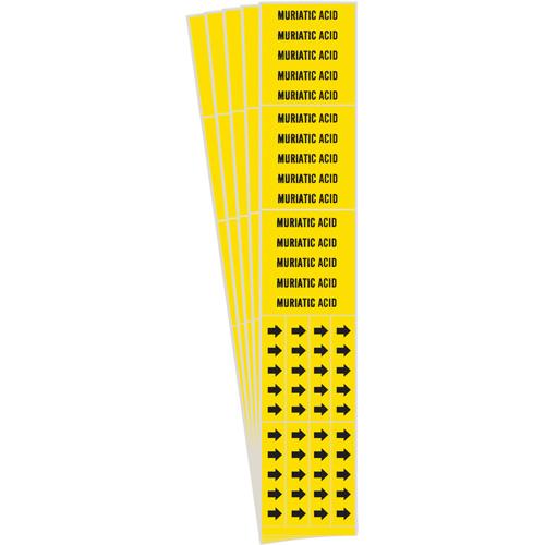 "Muriatic Acid" Pipe Markers - Vinyl, Black on Yellow, 0" - 3/4", 2-1/4", 2-3/4", 1/2", English, Self-Adhesive, 3