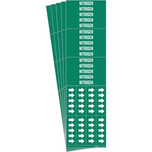 "Nitrogen" Pipe Markers - Vinyl, White on Green, 0" - 3/4", 2-1/4", 2-3/4", 1/2", English, Self-Adhesive, 3