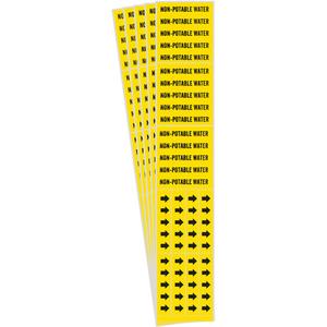 "Non-potable Water" Pipe Markers - Vinyl, Black on Yellow, 0" - 3/4", 2-1/4", 2-3/4", 1/2", English, Self-Adhesive, 3