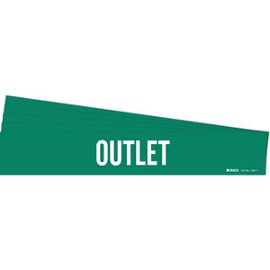 "Outlet" Pipe Marker - Vinyl, White on Green, 2-1/2" - 7-7/8", 2-1/4", 14", 2", English, Self-Adhesive