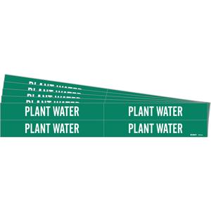 "Plant Water" Pipe Markers - Vinyl, White on Green, 3/4" - 2-3/8", 1-1/8", 7", 3/4", English, Self-Adhesive, 4