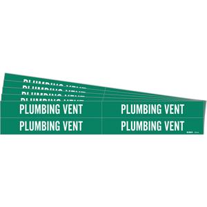 "Plumbing Vent" Pipe Markers - Vinyl, White on Green, 3/4" - 2-3/8", 1-1/8", 7", 3/4", English, Self-Adhesive, 4