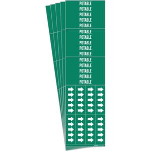 "Potable" Pipe Markers - Vinyl, White on Green, 0" - 3/4", 2-1/4", 2-3/4", 1/2", English, Self-Adhesive, 3