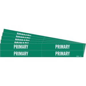 "Primary" Pipe Markers - Vinyl, White on Green, 3/4" - 2-3/8", 1-1/8", 7", 3/4", English, Self-Adhesive, 4