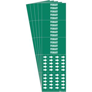 "Primary" Pipe Markers - Vinyl, White on Green, 0" - 3/4", 2-1/4", 2-3/4", 1/2", English, Self-Adhesive, 3