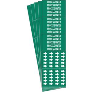 "Process Water" Pipe Markers - Vinyl, White on Green, 0" - 3/4", 2-1/4", 2-3/4", 1/2", English, Self-Adhesive, 3