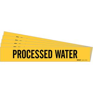 "Processed Water" Pipe Marker - Vinyl, Black on Yellow, 2-1/2" - 7-7/8", 2-1/4", 14", 2", English, Self-Adhesive