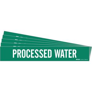 "Processed Water" Pipe Marker - Vinyl, White on Green, 8" - 20", 4", 24", 3-1/2", English, Self-Adhesive