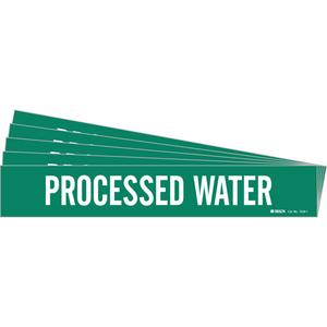 "Processed Water" Pipe Marker - Vinyl, White on Green, 2-1/2" - 7-7/8", 2-1/4", 14", 2", English, Self-Adhesive