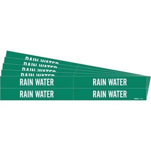 "Rain Water" Pipe Markers - Vinyl, White on Green, 3/4" - 2-3/8", 1-1/8", 7", 3/4", English, Self-Adhesive, 4