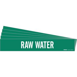 "Raw Water" Pipe Marker - Vinyl, White on Green, 8" - 20", 4", 24", 3-1/2", English, Self-Adhesive