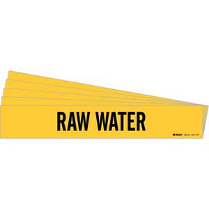 "Raw Water" Pipe Marker - Vinyl, Black on Yellow, 8" - 20", 4", 24", 3-1/2", English, Self-Adhesive