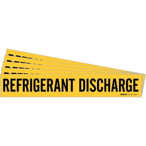"Refrigerant Discharge" Pipe Marker - Vinyl, Black on Yellow, 2-1/2" - 7-7/8", 2-1/4", 14", 2", English, Self-Adhesive