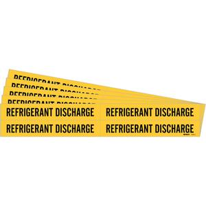 "Refrigerant Discharge" Pipe Markers - Vinyl, Black on Yellow, 3/4" - 2-3/8", 1-1/8", 7", 3/4", English, Self-Adhesive, 4