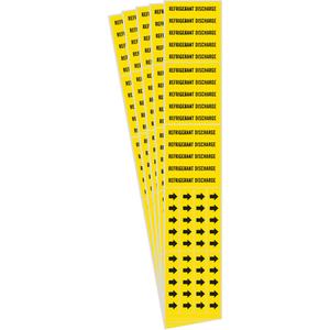 "Refrigerant Discharge" Pipe Marker - Vinyl, Black on Yellow, 0" - 3/4", 2-1/4", 2-3/4", 1/2", English, Self-Adhesive, 3