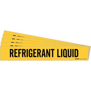 "Refrigerant Liquid" Pipe Marker - Vinyl, Black on Yellow, 8" - 20", 4", 24", 3-1/2", English, Self-Adhesive