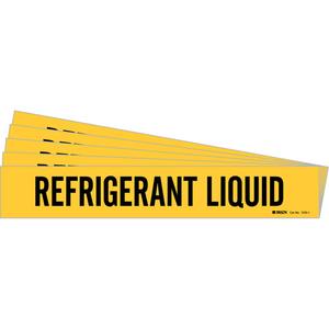 "Refrigerant Liquid" Pipe Markers - Vinyl, Black on Yellow, 2-1/2" - 7-7/8", 2-1/4", 14", 2", English, Self-Adhesive