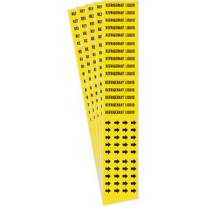 "Refrigerant Liquid" Pipe Markers - Vinyl, Black on Yellow, 0" - 3/4", 2-1/4", 2-3/4", 1/2", English, Self-Adhesive, 3
