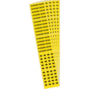 "Refrigerant Suction" Pipe Marker - Vinyl, Black on Yellow, 0" - 3/4", 2-1/4", 2-3/4", 1/2", English, Self-Adhesive, 3