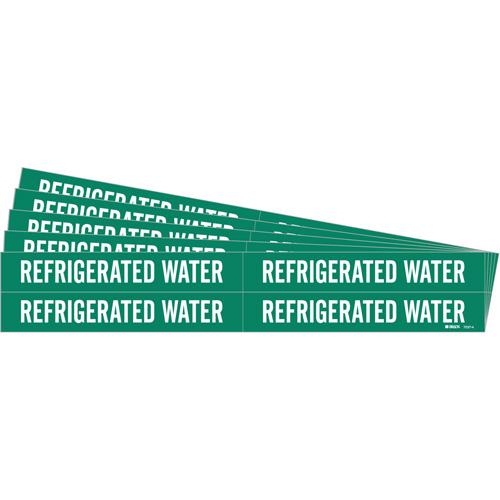 "Refrigerated Water" Pipe Marker - Vinyl, White on Green, 3/4" - 2-3/8", 1-1/8", 7", 3/4", English, Self-Adhesive, 4