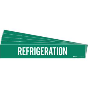 "Refrigeration" Pipe Marker - Vinyl, White on Green, 8" - 20", 4", 24", 3-1/2", English, Self-Adhesive