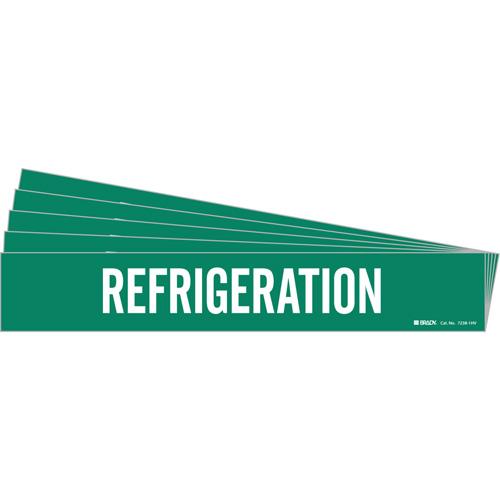 "Refrigeration" Pipe Marker - Vinyl, White on Green, 8" - 20", 4", 24", 3-1/2", English, Self-Adhesive