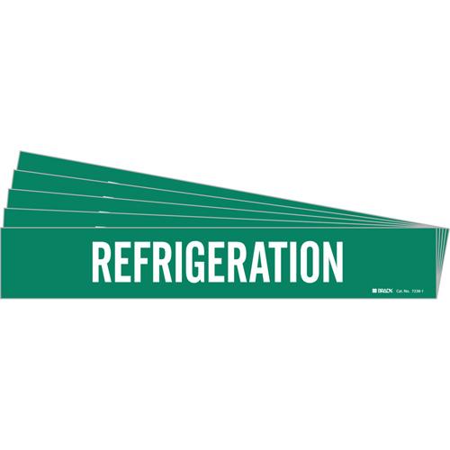 "Refrigeration" Pipe Marker - Vinyl, White on Green, 2-1/2" - 7-7/8", 2-1/4", 14", 2", English, Self-Adhesive