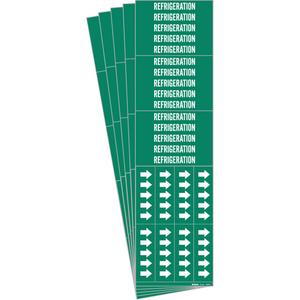 "Refrigeration" Pipe Markers - Vinyl, White on Green, 0" - 3/4", 2-1/4", 2-3/4", 1/2", English, Self-Adhesive, 3