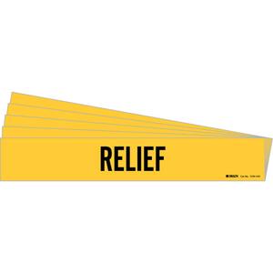 "Relief" Pipe Marker - Vinyl, Black on Yellow, 8" - 20", 4", 24", 3-1/2", English, Self-Adhesive