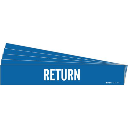 "Return" Pipe Marker - Vinyl, White on Blue, 2-1/2" - 7-7/8", 2-1/4", 14", 2", English, Self-Adhesive