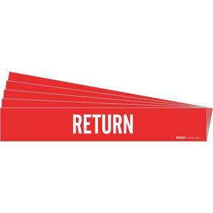 "Return" Pipe Marker - Vinyl, White on Red, 2-1/2" - 7-7/8", 2-1/4", 14", 2", English, Self-Adhesive